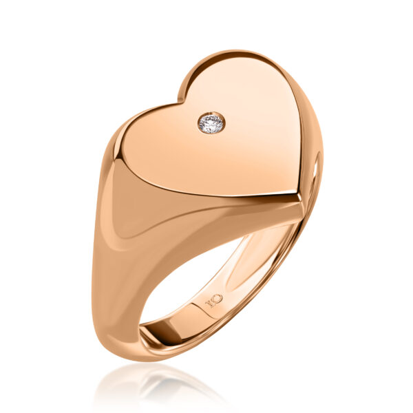 heart signet ring with a diamond