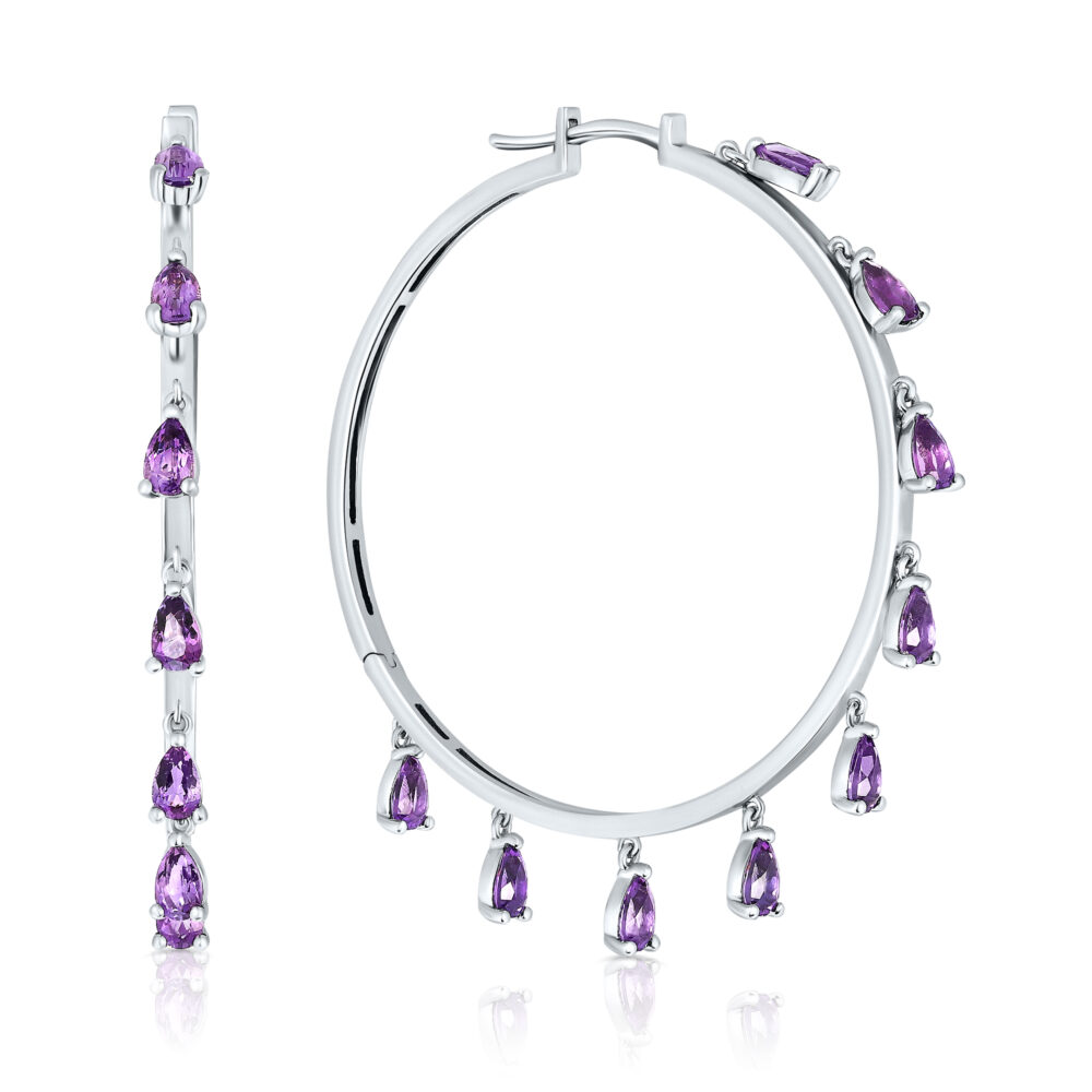 amethyst pear shape hoop earrings