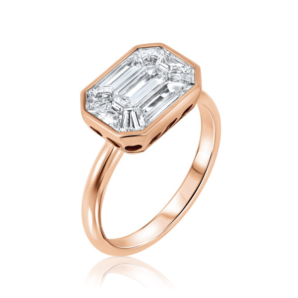 emerald cut diamond illusion ring