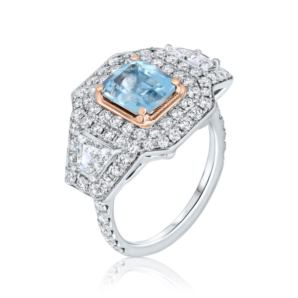 octagon aquamarine and diamonds ring