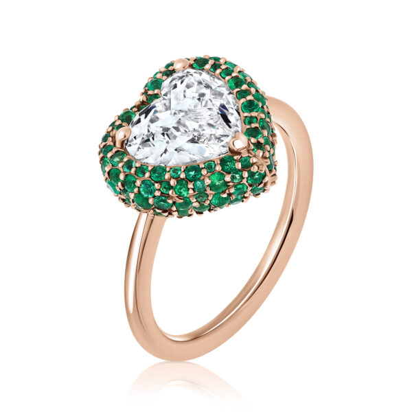 heart diamond and emerald ring