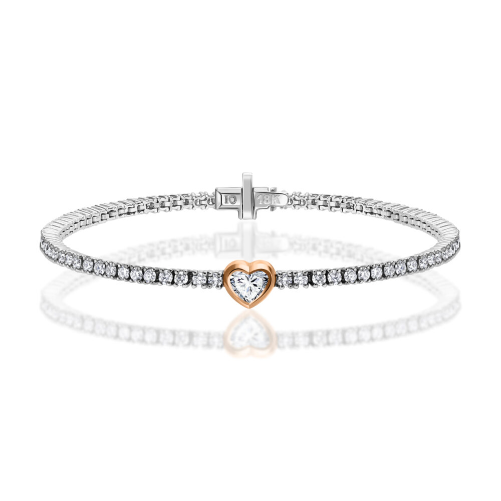 heart shape and diamonds tennis bracelet