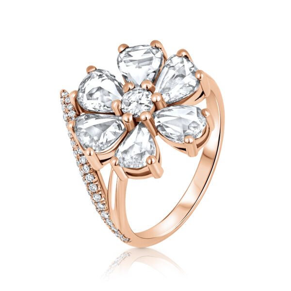 rose cut diamonds flower ring